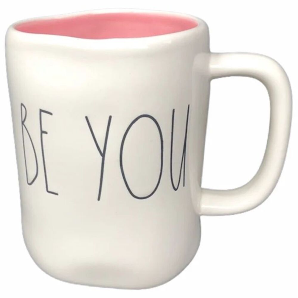 Rae Dunn BE YOU LL Pink Inside Ivory Ceramic Coffee Mug Cup 2021 HTF Farmhouse